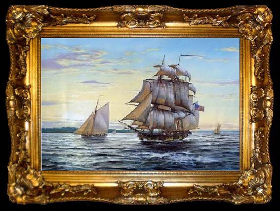 framed  unknow artist Seascape, boats, ships and warships. 80, ta009-2